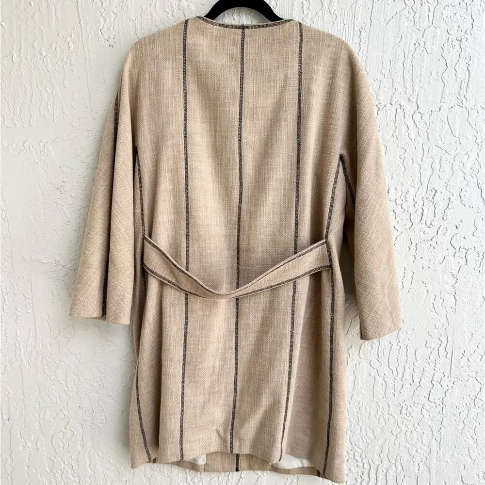 DKNY midi coat long blazer duster lightweight beige tan size medium women - Image 6