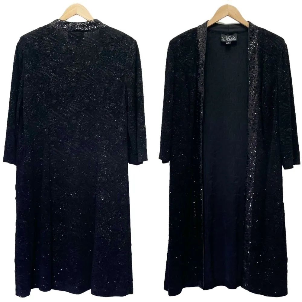 NWT Alex Evenings Midi Length Jacket Scoop Neck Dress Set Black Sequin Size 12 - Image 8