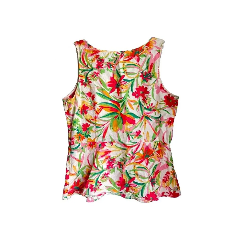 J Crew Womens Size 4 Floral Linen Blend Peplum Grandmacore Boho Top - Image 5