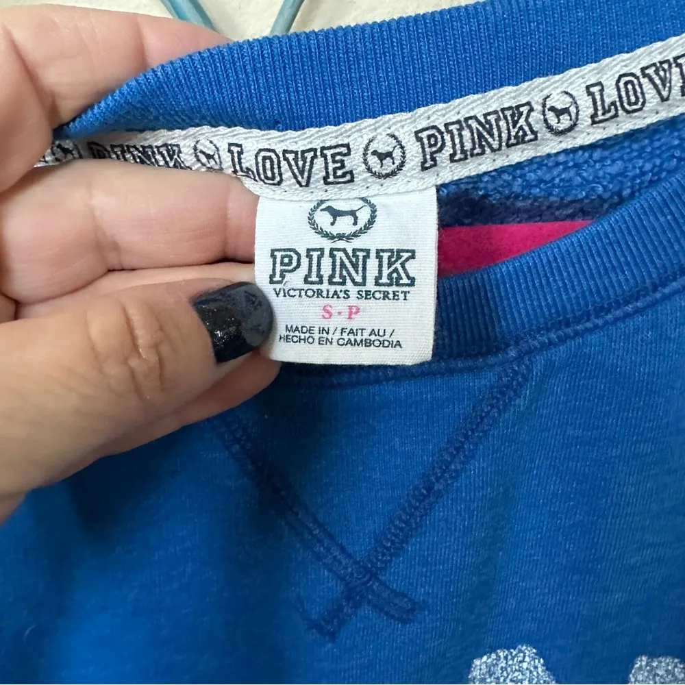 Pink Victoria’s Secret Logo Royal Blue Sweatshirt Sz S EUC - Image 3