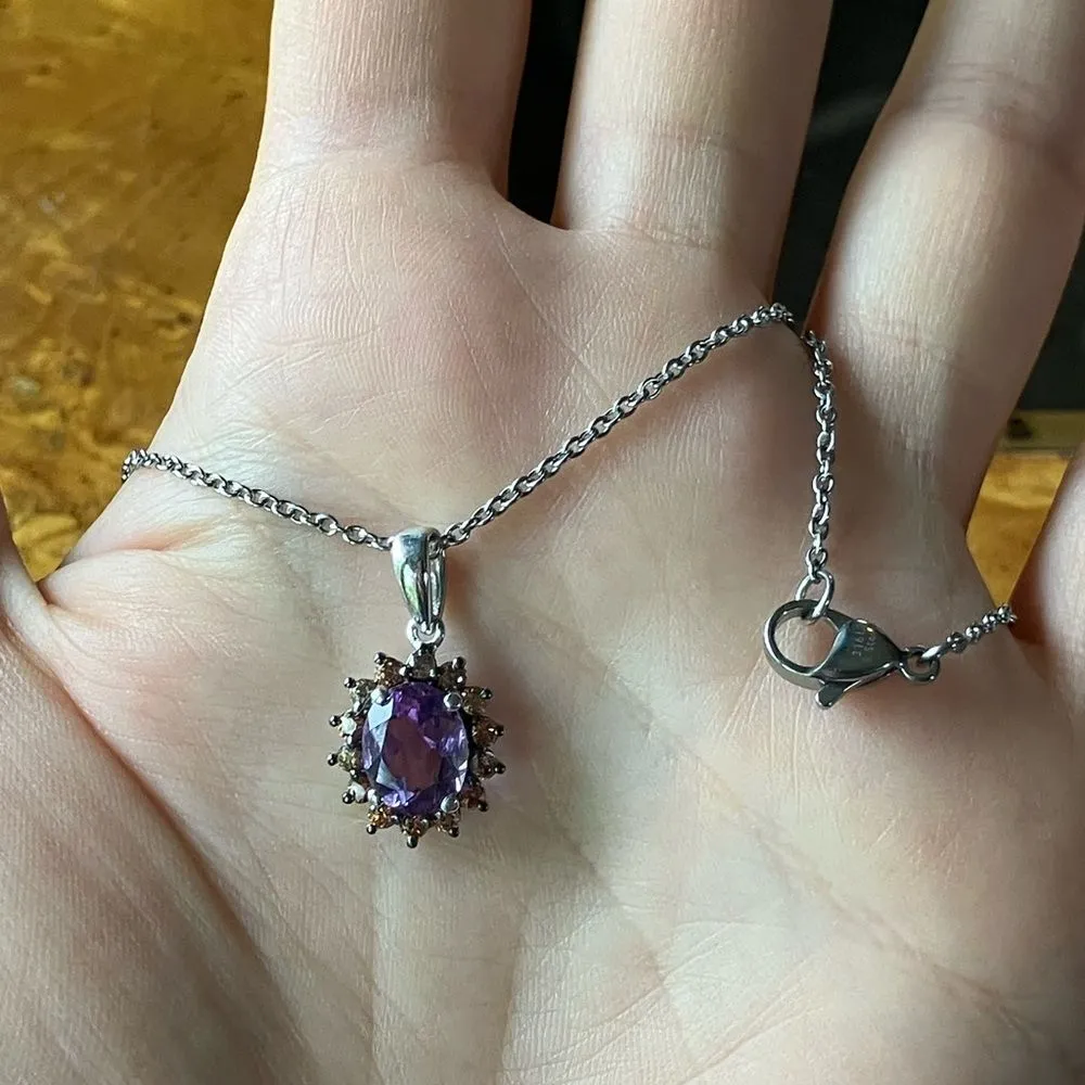 Moroccan Amethyst Champagne Zircon Sterling Silver Pendant Purple - Image 2