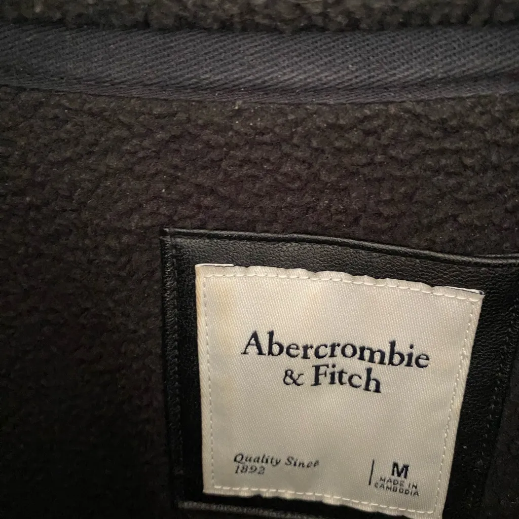 Abercrombie & Fitch Black Fleece Moto Faux Leather Pullover Sweatshirt Size M - Image 3