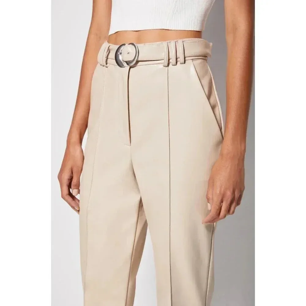 Jonathan Simkhai NWT Pauline Vegan Leather Belted Crop Pant in Moonstone‎ Size 0 - Image 2