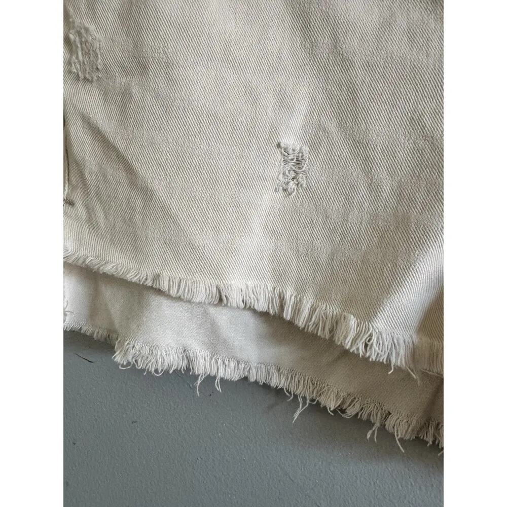 Free People Jean Shorts Ivory White Button Fly Distressed Size 29 - Image 4
