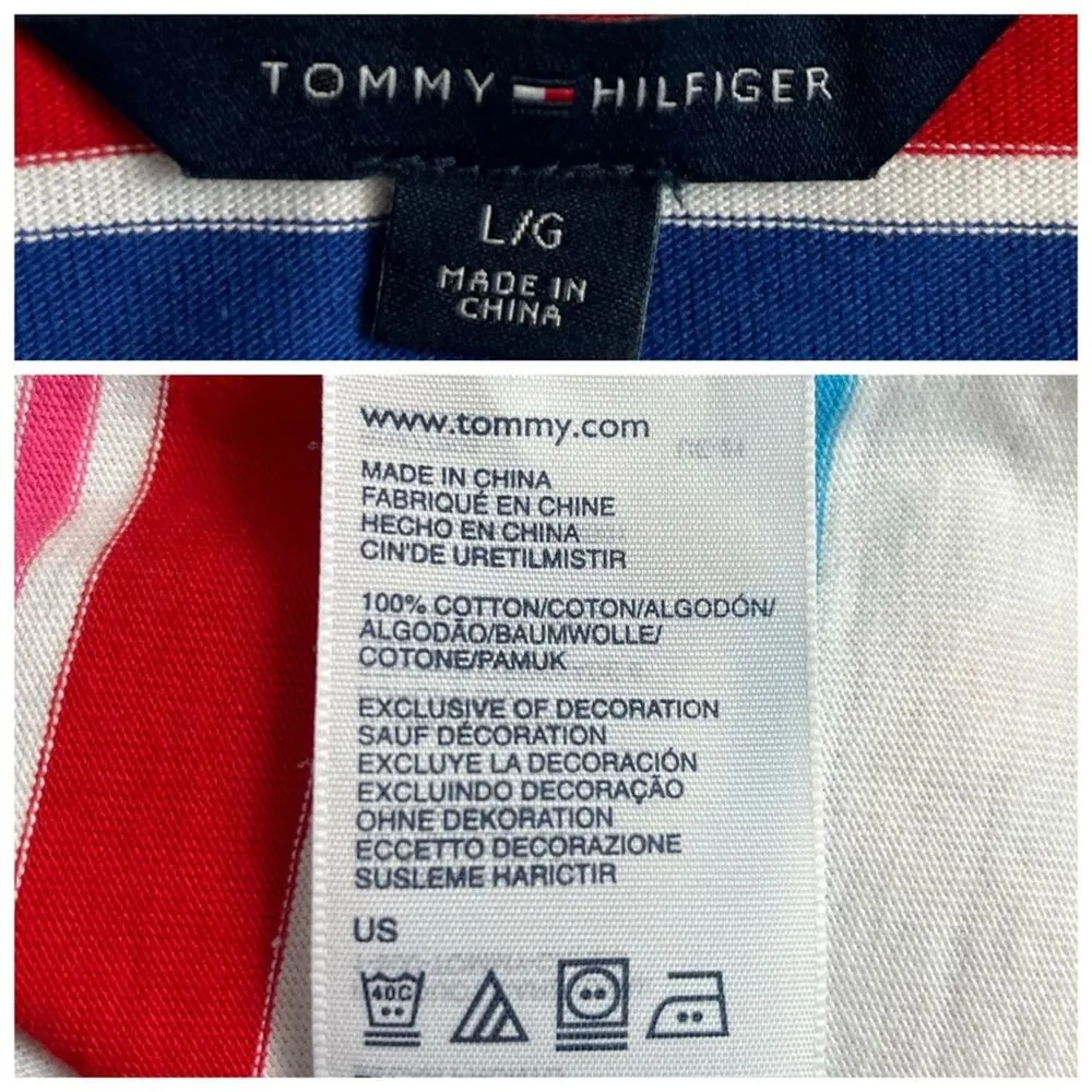 Tommy Hilfiger Tee Shirt Dress Cotton Red White Pink Blue Stripes Size Large - Image 10