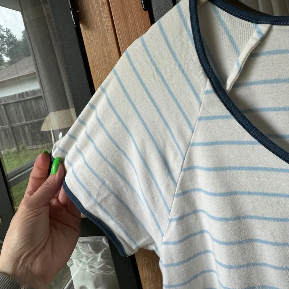 LAKE Pajamas pima cotton top tee short sleeve navy stripes marine light blue Size M - Image 6