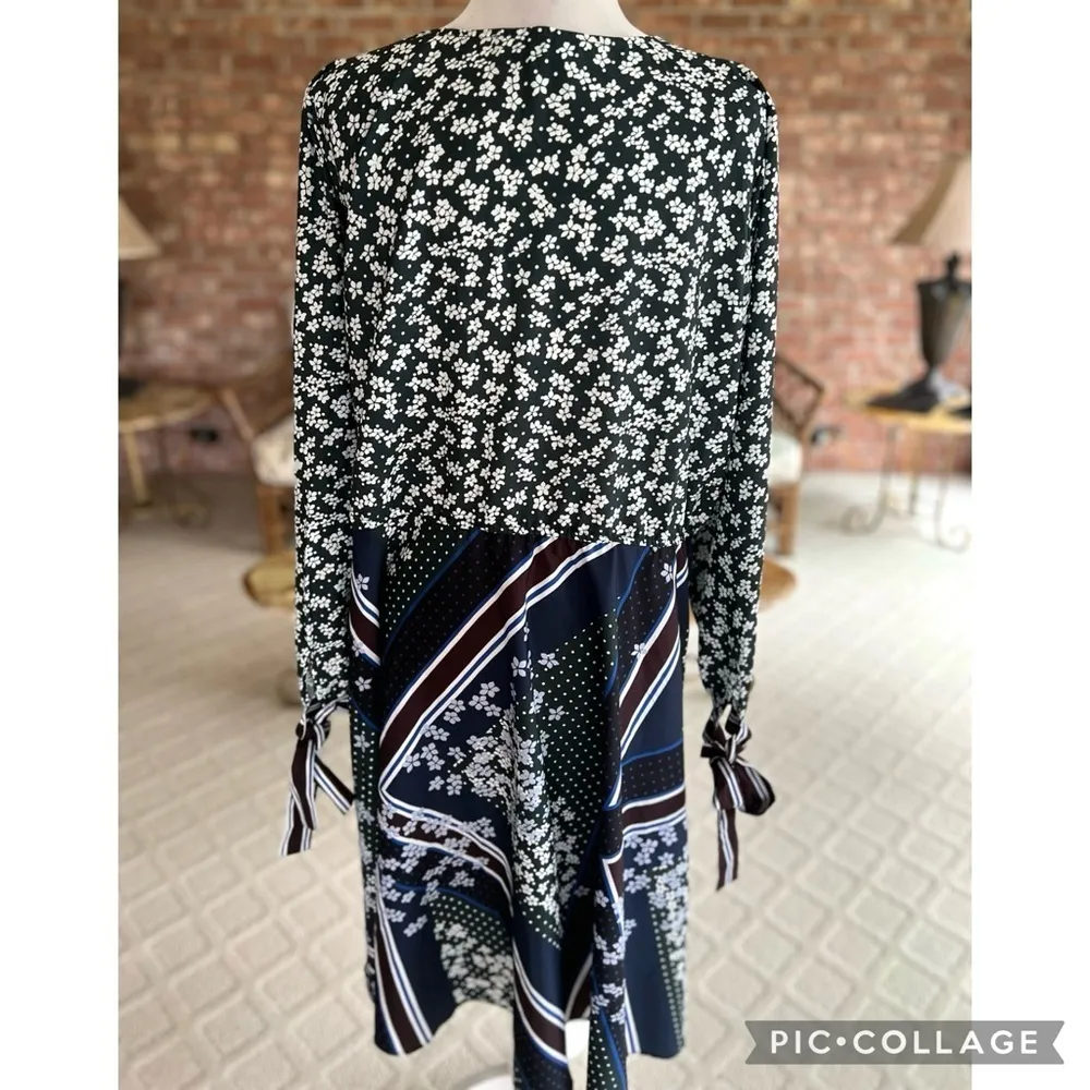 Eloquii Dress Green Blue Print Floral V-Neck Size 18 Long Sleeve Party Garden - Image 11