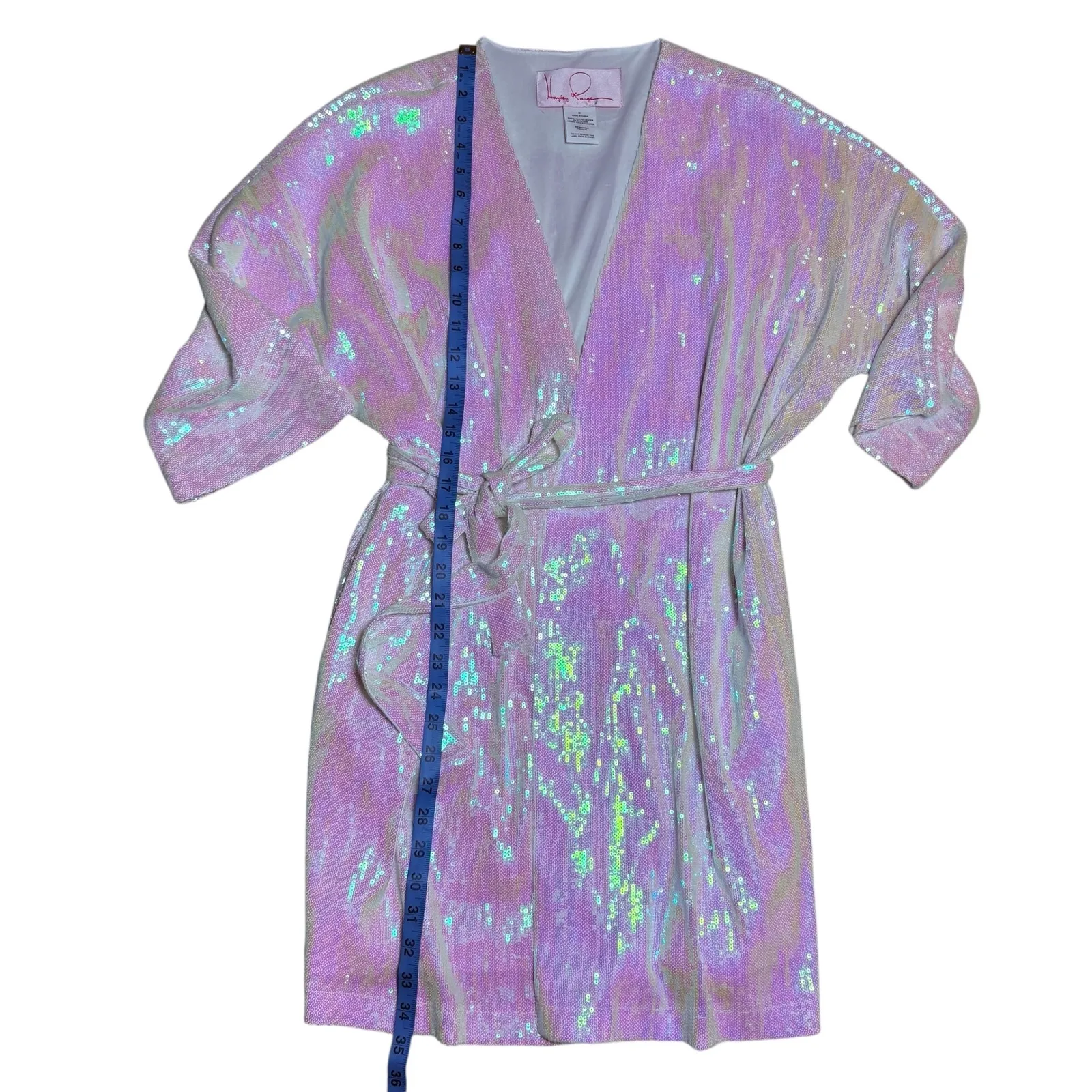 Hayley Paige White Iridescent Sequin Wedding Day Vibes Robe Kimono M - Image 9