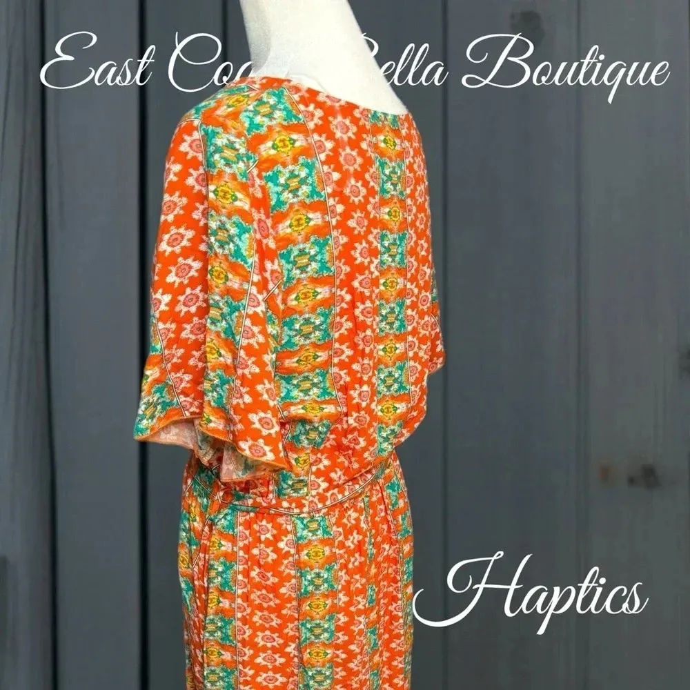 HAPTICS Orange Boho Print Surplice Sash Belt Midi Dress - Image 7