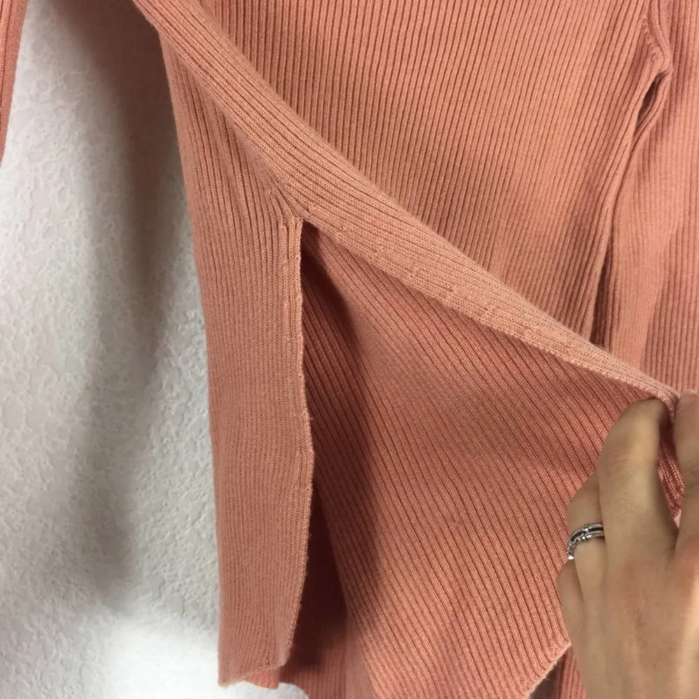 Zara Pink Ribbed Turtleneck Asymmetric Hem Mock Neck Sweater Small - Image 6