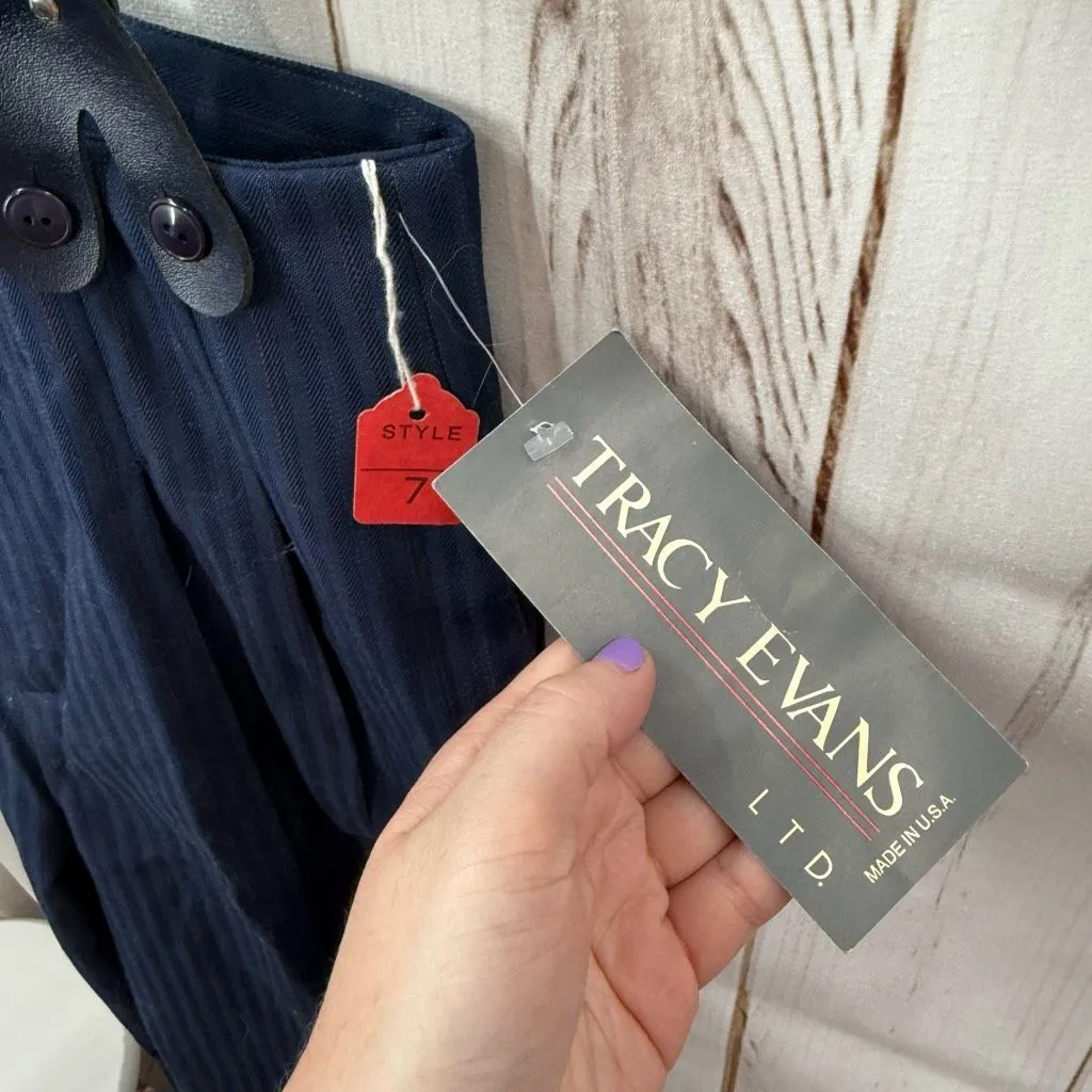 Vintage Tracy Evan’s Women’s 7 Blue Pinstripe Suspenders Pants New Size undefined - Image 4