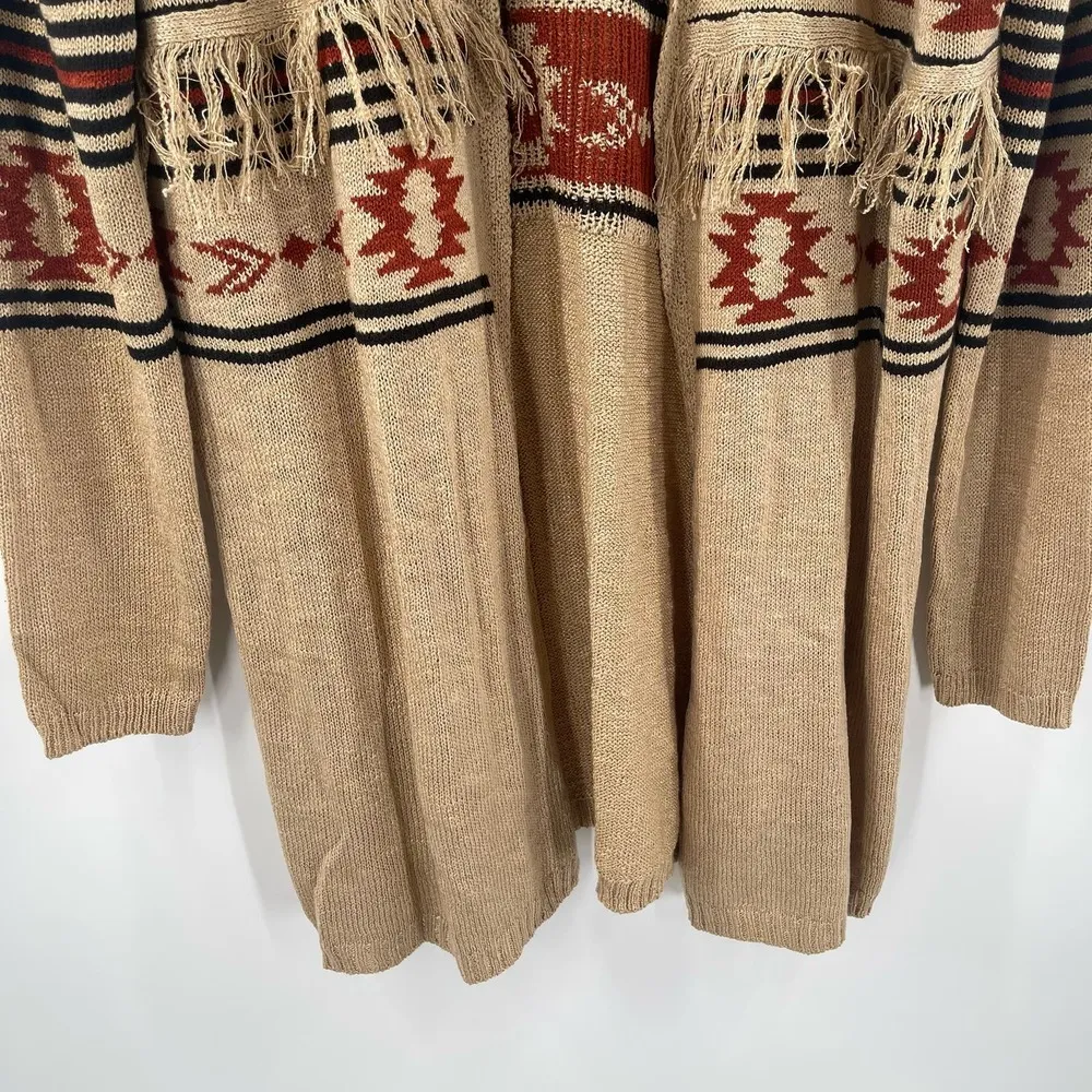 MAURICES Cardigan Sweater Size Large Western Fringe Longline Geo Duster NWT - Image 11