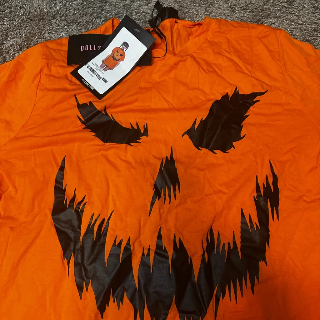 Dolls Kill Orange Tee with Black Jack-O'-Lantern - Image 2