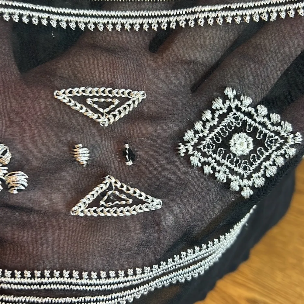 Cecico Sheer Tank Blouse w/Embroidery and a keyhole front tie Black - Image 12