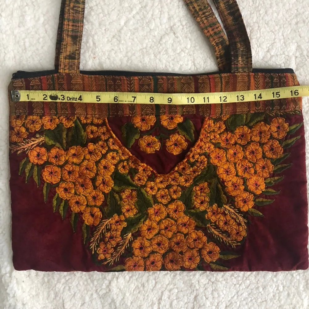 Boho Embroidered Tapestry Cottagecore Western Festival Retro Purse Tote Zip Bag Gold - Image 10