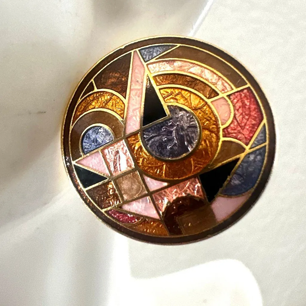 Roman Vintage Cloisonné Geometric Enamel Statement Earrings - Image 6