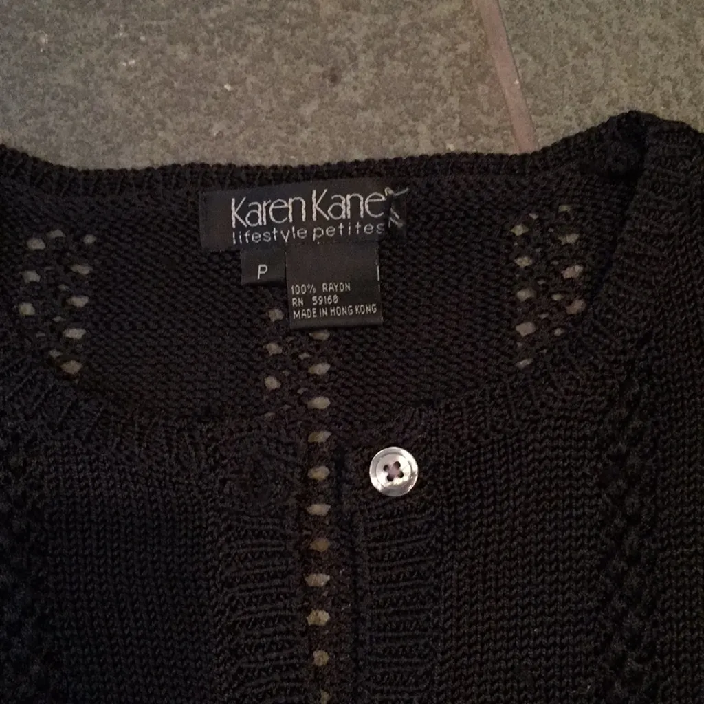 Karen Kane black short sleeve crochet button front cardigan sweater Small Petite - Image 2
