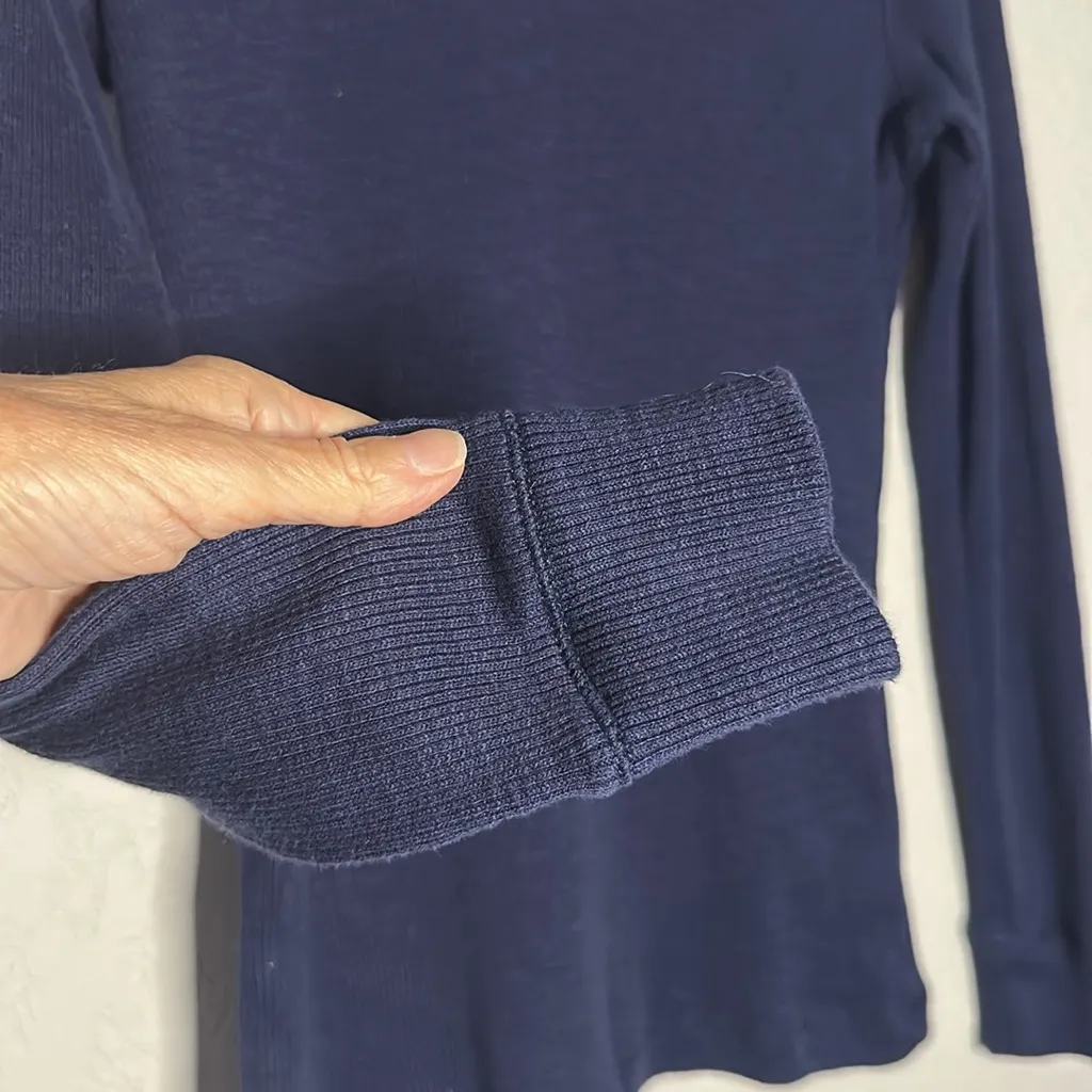 LRL Ralph Lauren Jeans Co Navy Blue Long Thermal Top Brass Logo Buttons Preppy - Image 5