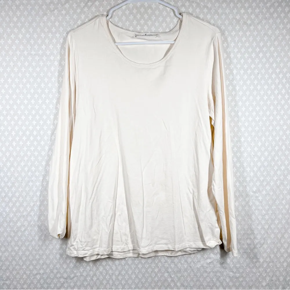 Peruvian Connection Cream Pima Cotton Long Sleeve Top‎ - Image 2