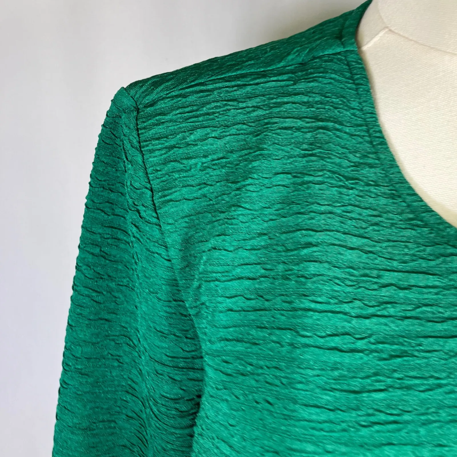 NY Collection Emerald‎ Green Textured Button Front Jacket Size 14 Career New - Image 3