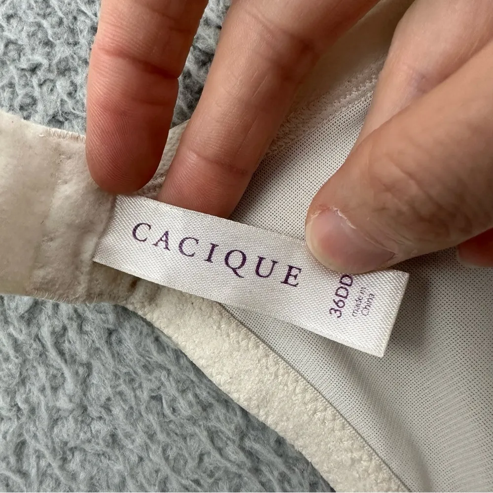 Cacique Smooth Boost Plunge Bra Ivory Off White Women's‎ 36DD E - Image 5