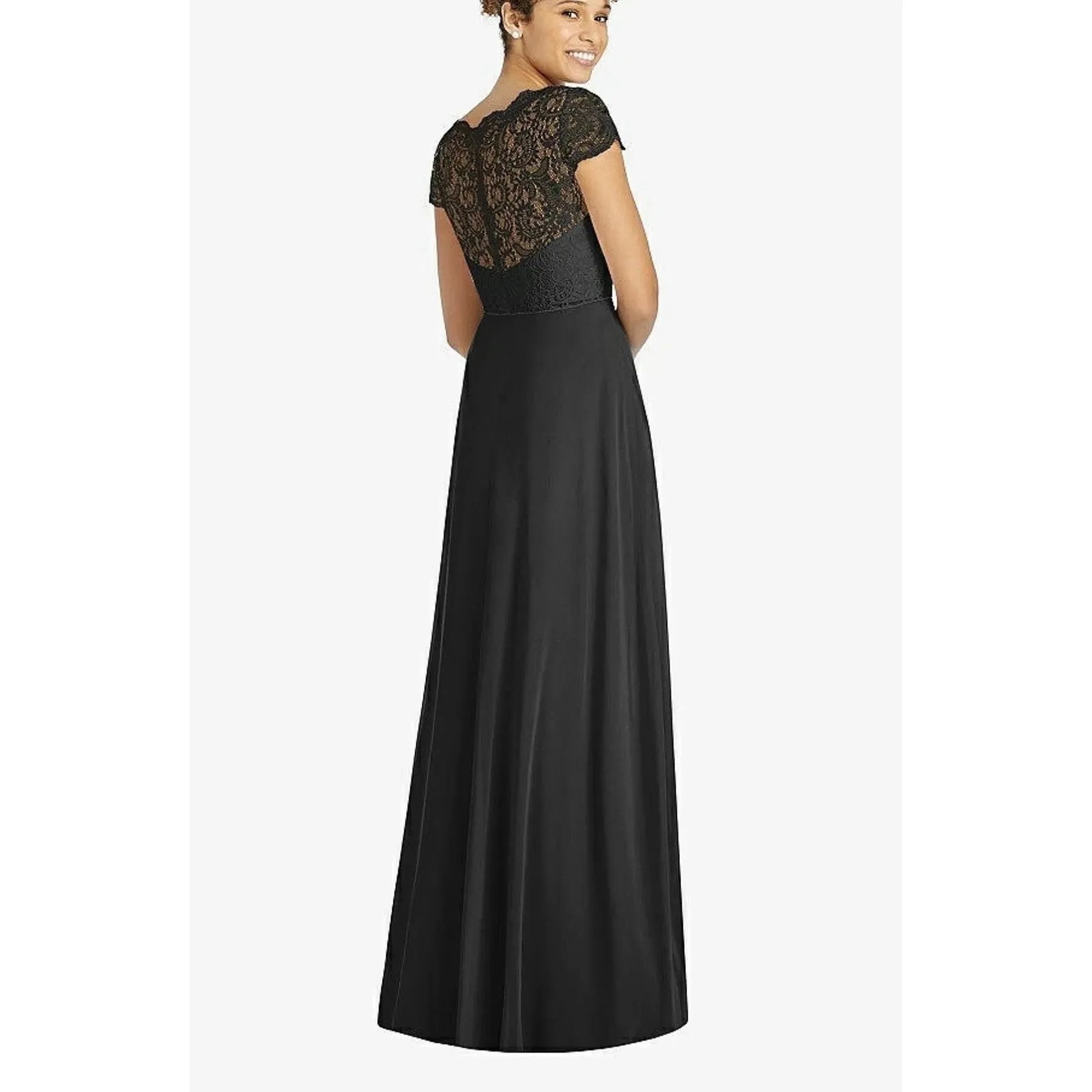 NEW NWT Dessy Collection 3033 Cap Sleeve Lace and Chiffon Gown Black size 2 - Image 2
