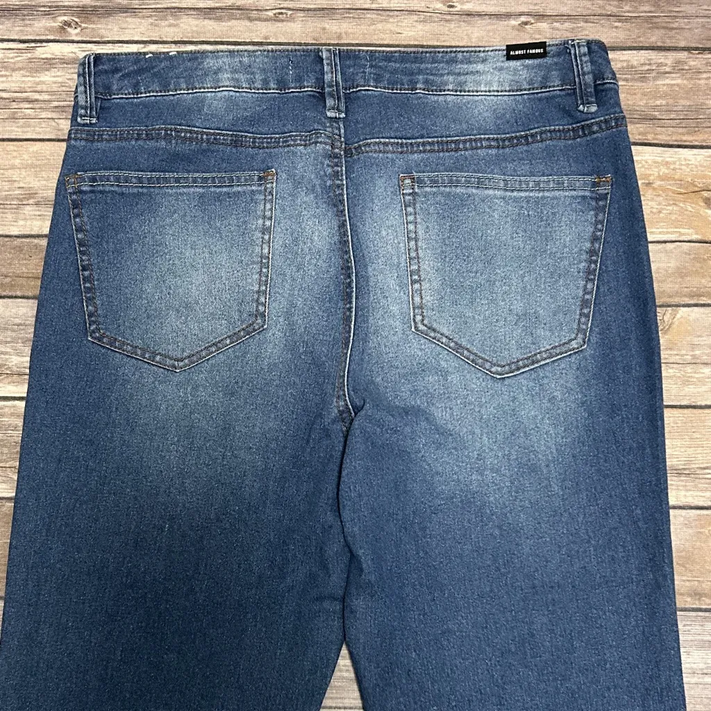 Almost Famous Medium Wash High Rise Button Fly Patch Pockets Flare Jeans Juniors - Image 6