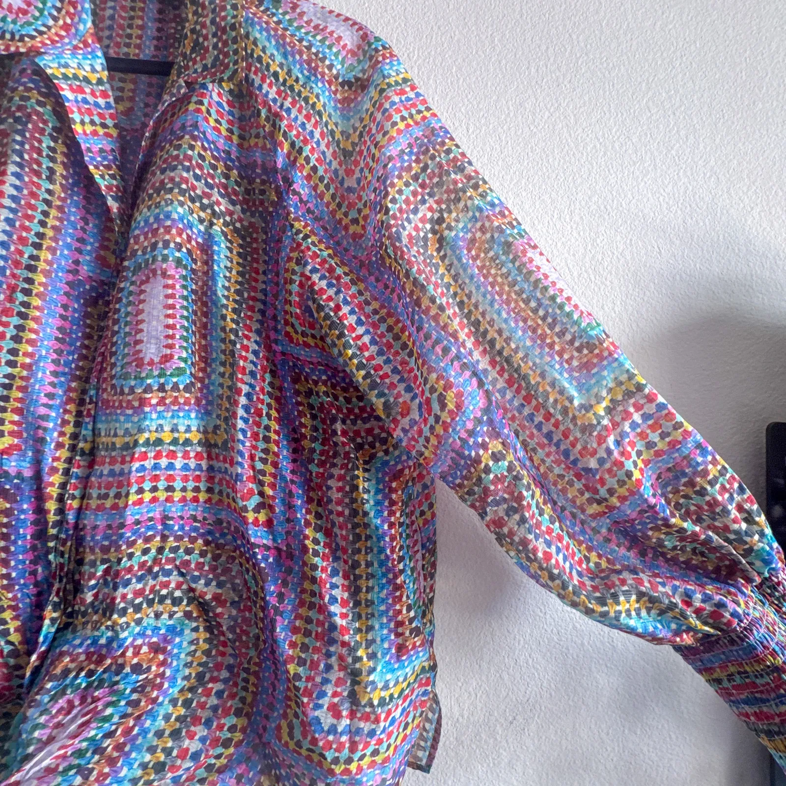 AllSaints Isla Luisa Sheer Multicolor Print Shirt Tencel US 12 - Image 6