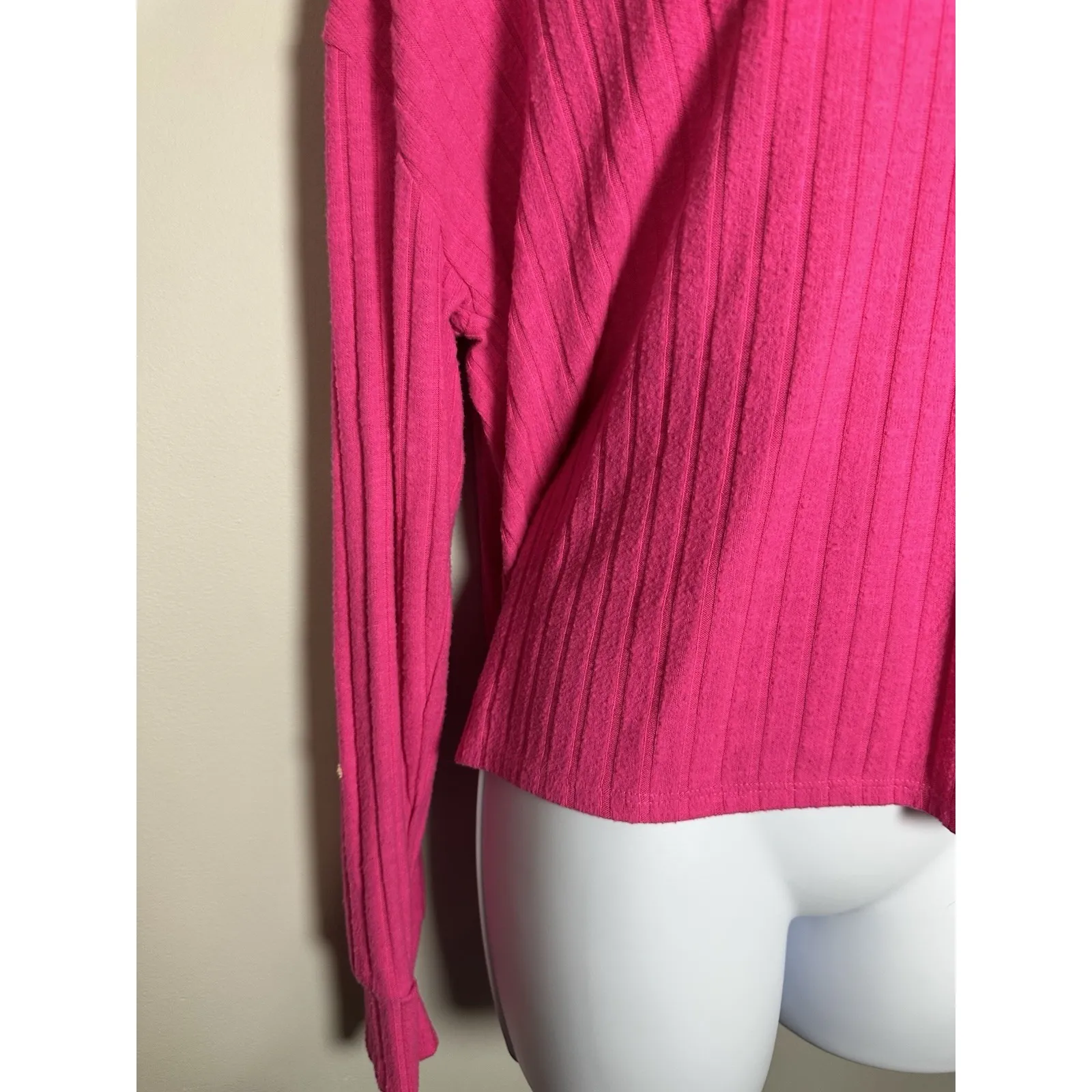 Chaser Revolve Ribbed V-Neck Hoodie in Rapture Pink - Super Soft Knit - Size M - Image 3
