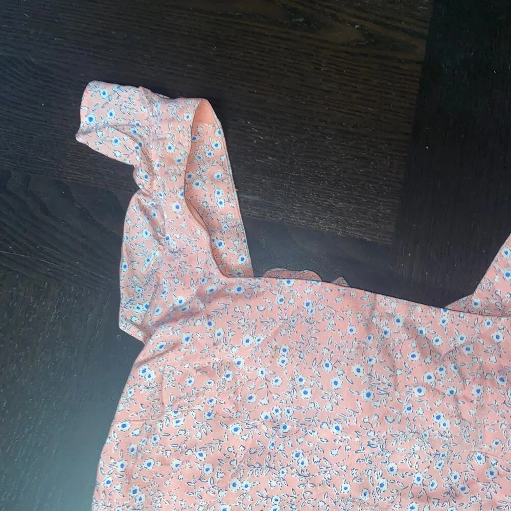 Sundae Muse Pink Floral Ruffled Sleeveless Tie Back Crop Top Women's Size 6 - Image 4