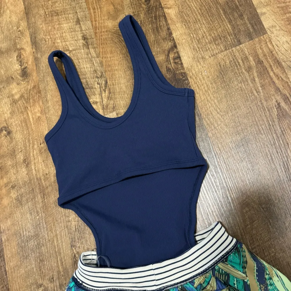 NEW Aerie Offline Ribbed Cutout Romper Dress Sz XS Blue Tropical - Image 11