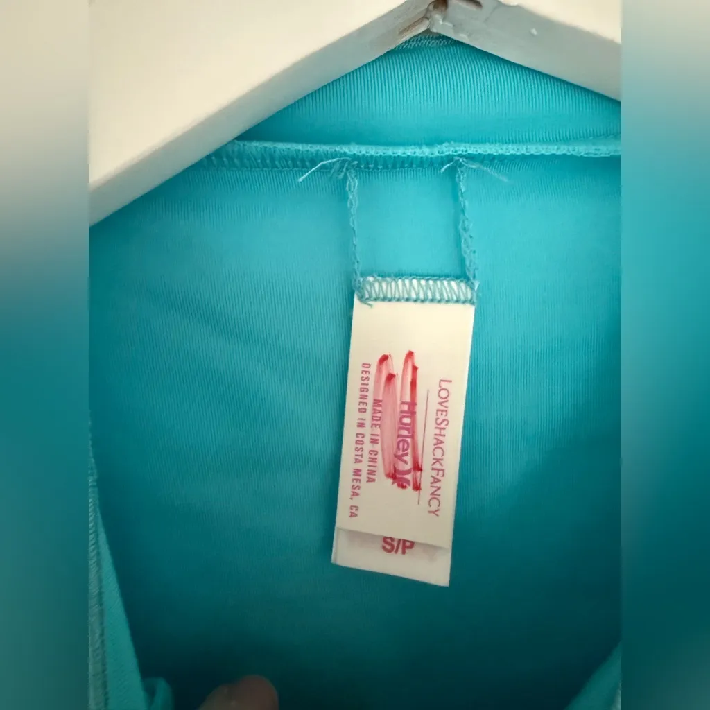 Hurley X Love Shack Fancy Rhinestone Rashguard Top Turquoise Heart Size Small - Image 6