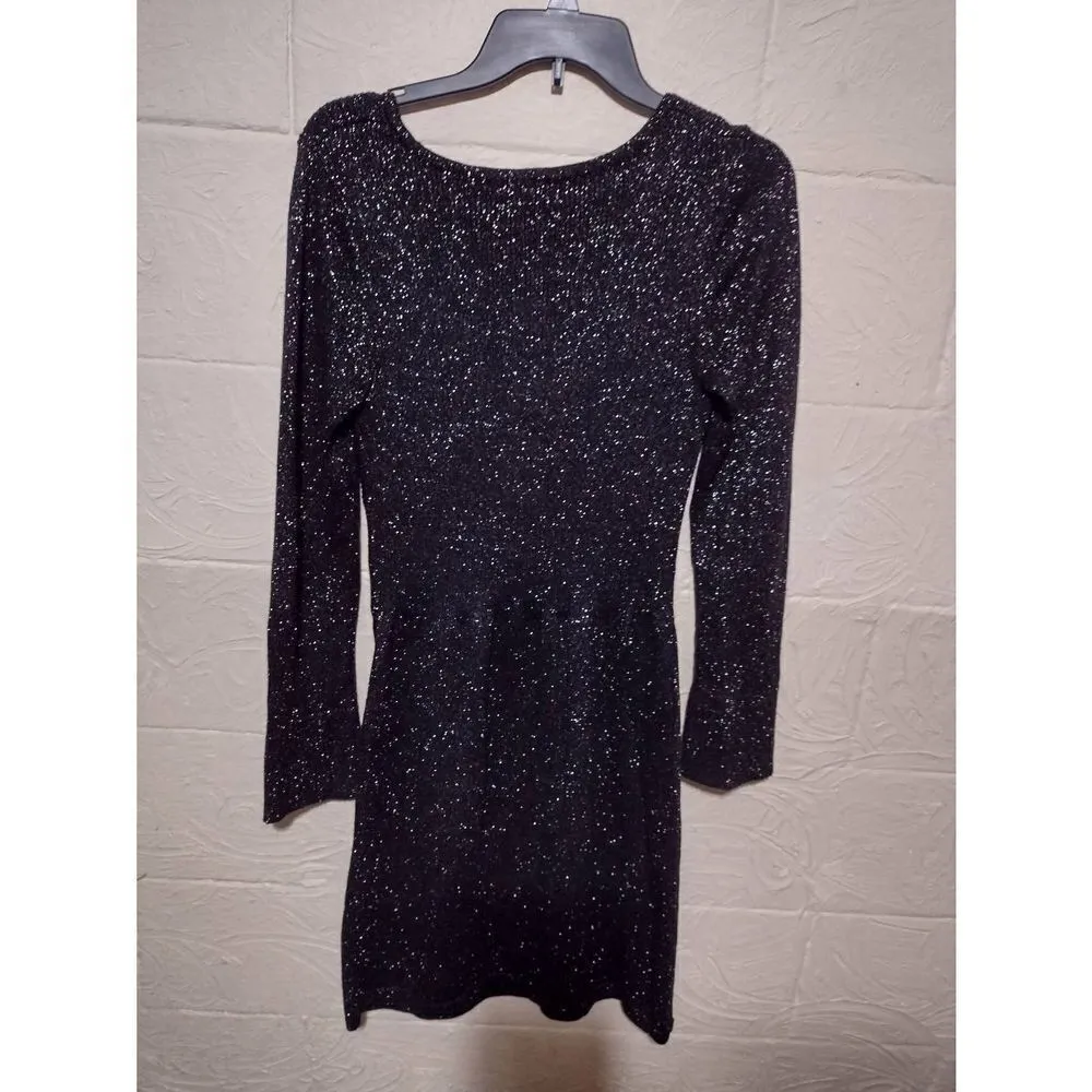 WHBM White House Black Market Size S Black Silver Shimmer Sweater Dress - Image 3