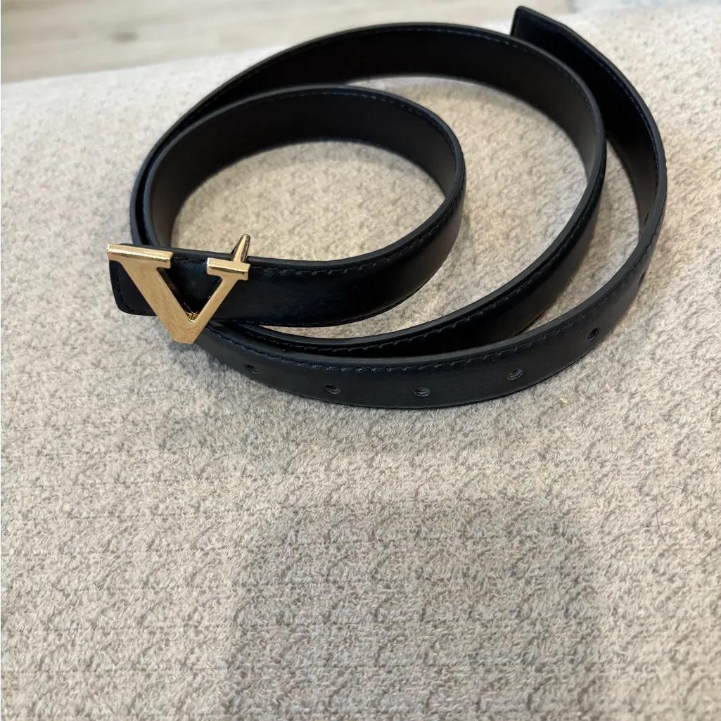 Black Leather Belt with Gold Buckle - Image 2