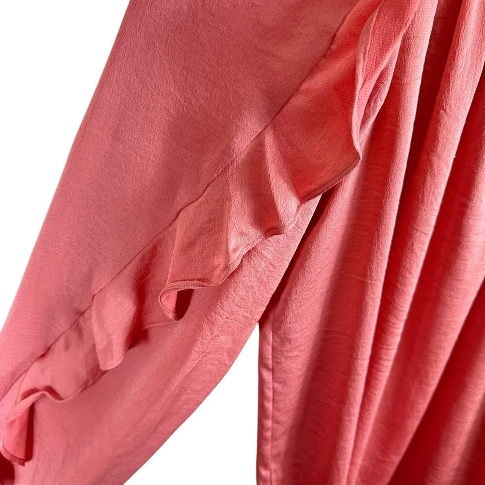 Chaps NWT Pink Salmon Coral Long Sleeve Ruffled Lightweight Blouse Size L - Image 3