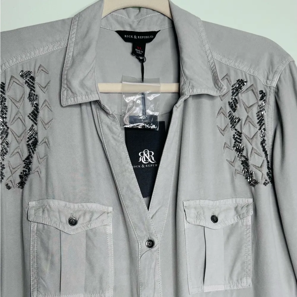 Rock & Republic Womens Gray Western Button-Up Shirt Blouse XL NWT - Image 7