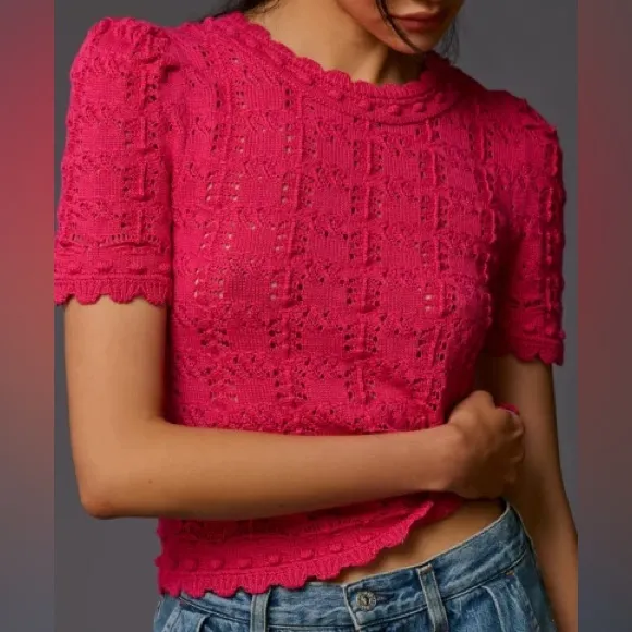By Anthropologie Pointelle Sweater Tee Pink - Image 15