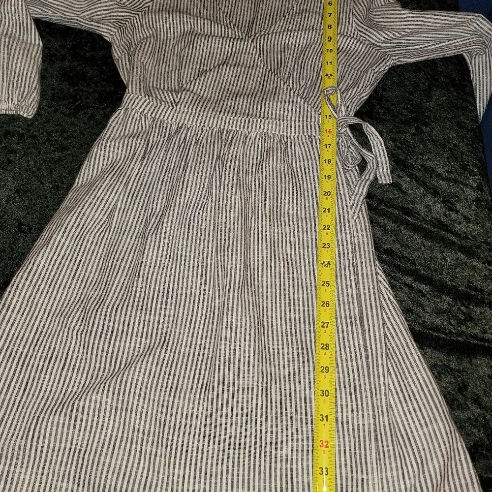 Old Navy Women Black & White 100% Cotton V-Neck Long Sleeve Knee Length Dress S - Image 15