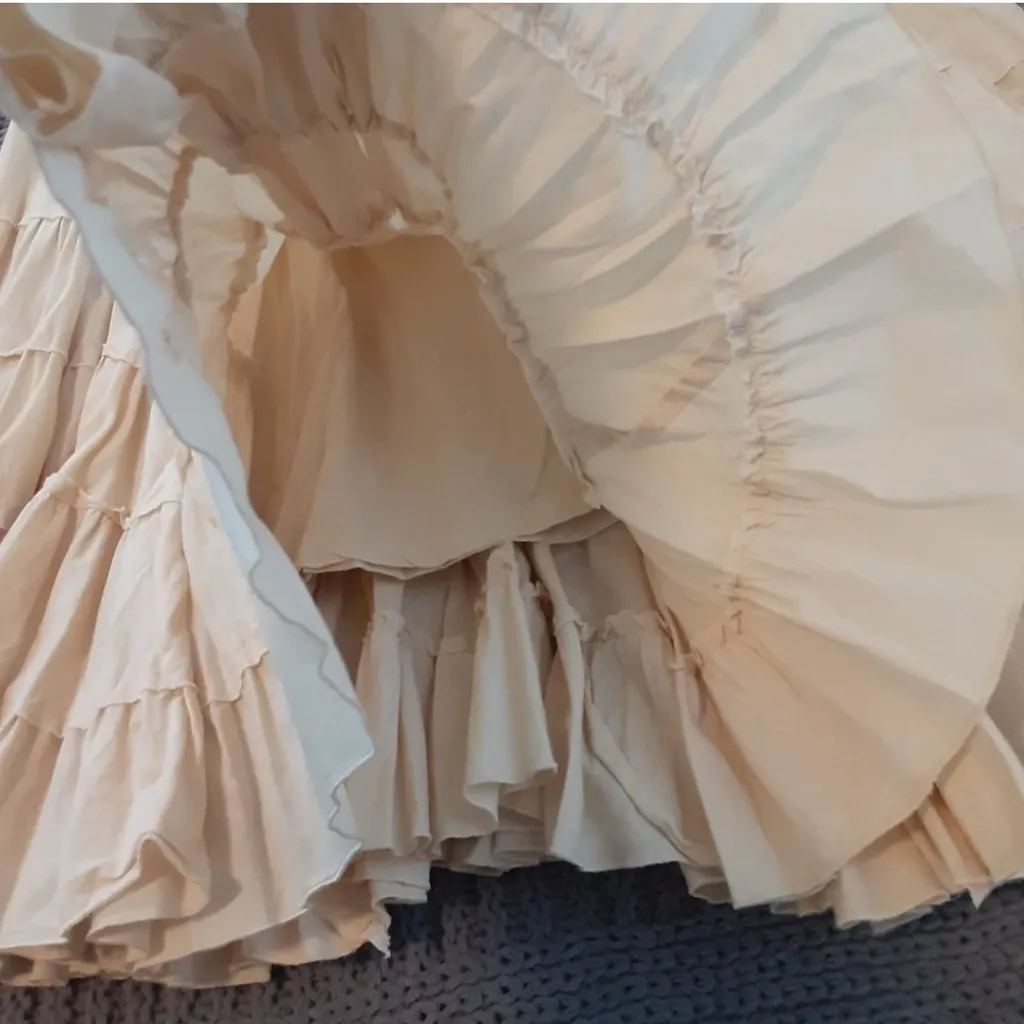 Vintage boho tiered ruffle Skirt Cream A-Line SMALL - Image 9