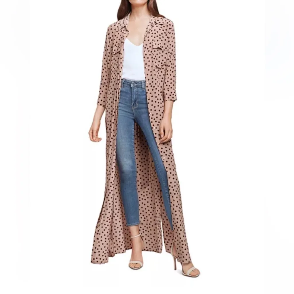 L'AGENCE Cameron belted polka-dot silk crepe maxi shirt dress tan brown L - Image 3