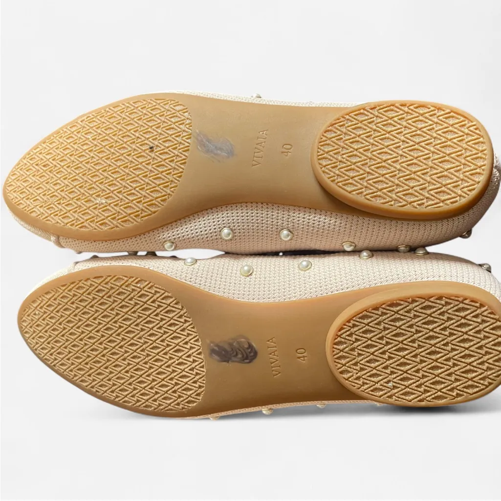 Vivaia Pearl Embellished Mary Jane Flats in EU 40 US 9 Tan - Image 3