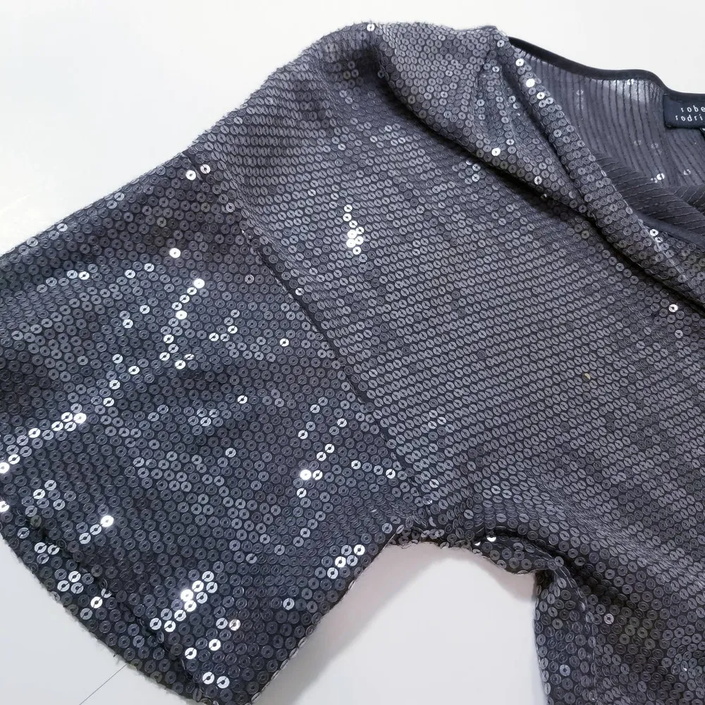 Robert Rodriguez Sequins Silk Cowl Neck Blouse - Image 4