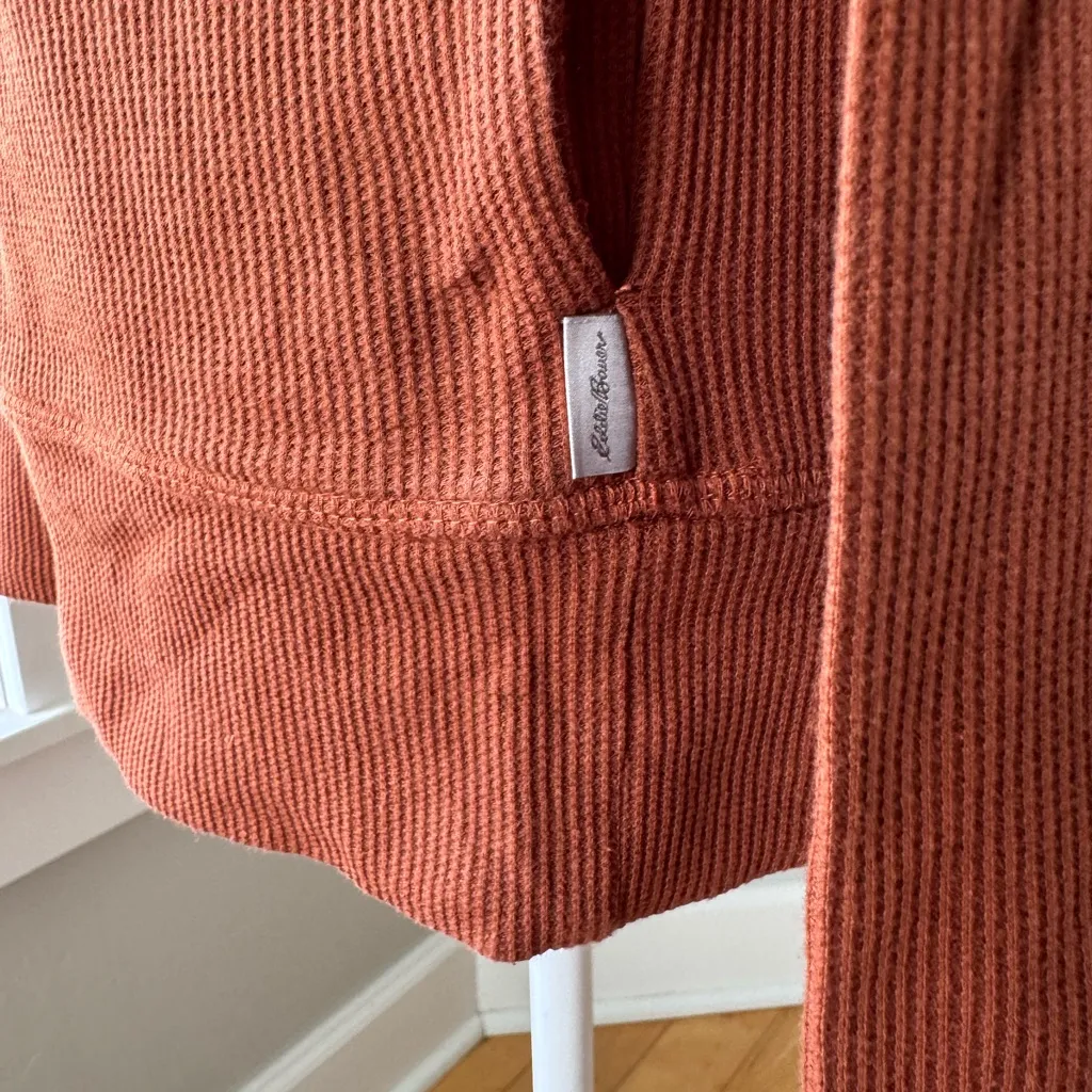 Eddie Bauer Rust Orange Thermal Cotton Long Sleeve Top Sweatshirt Pockets XS - Image 4