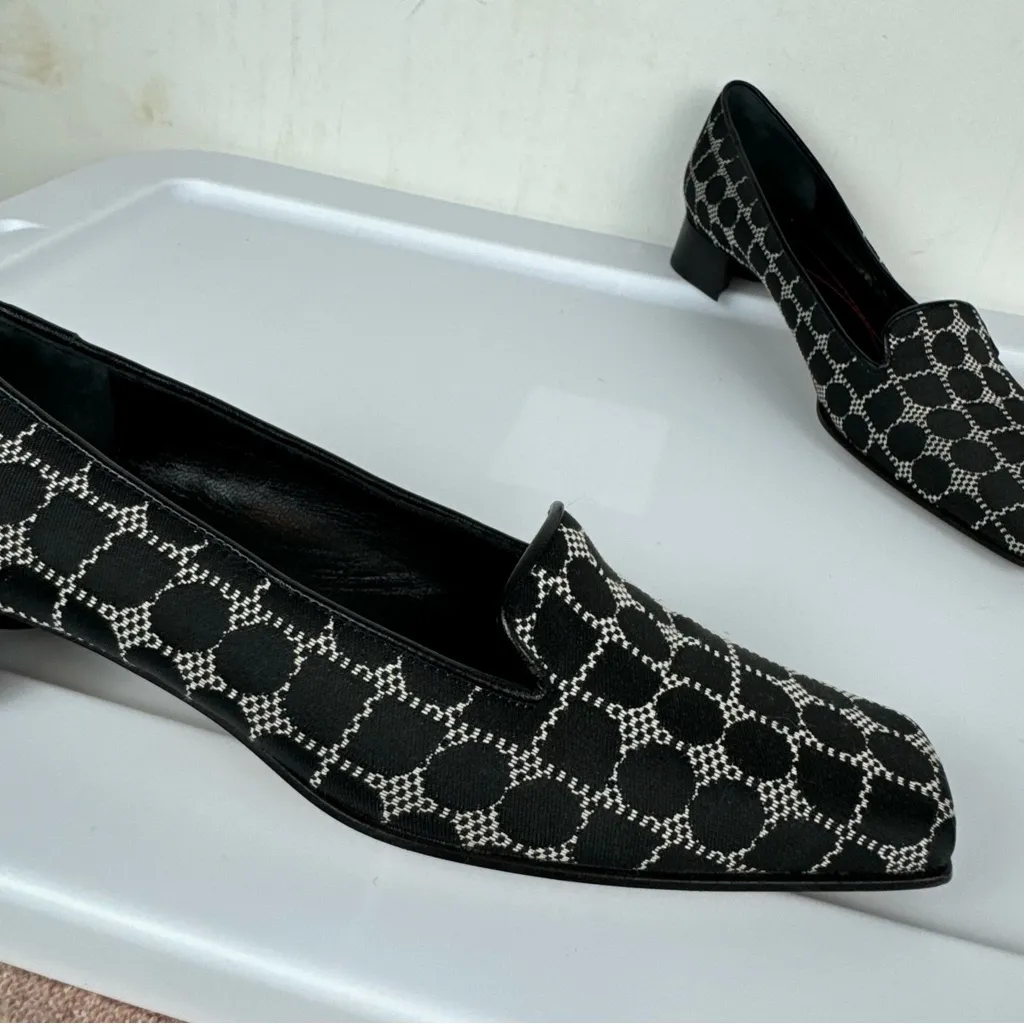 Vtg Kate Spade Heeled Loafers Sz 7B Black Dot Print Square Toe Noel - Image 13