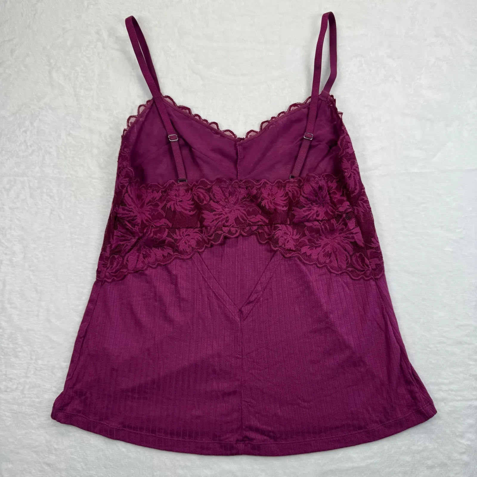 Fleurt Lace Cami Top Ribbed Knit Sleeveless Tank‎ Top cranberry Size M Purple Size M - Image 7