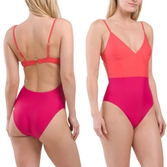 Summersalt The Wave One Piece Swimsuit Pink Red Size 10 Eco Fabric Colorblock - Image 3
