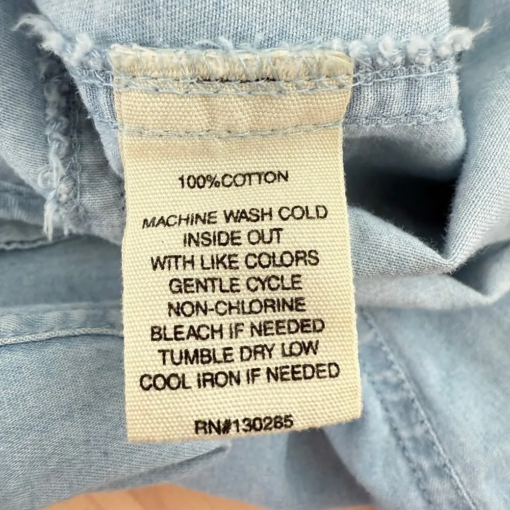 Per Se Button Up‎ Sleeveless Chambray Shirt 100% Cotton, Size Small - Image 7