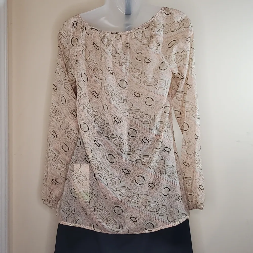 Ann Taylor Loft Sheer Long Sleeve Pink Tan Top 0 - Image 2