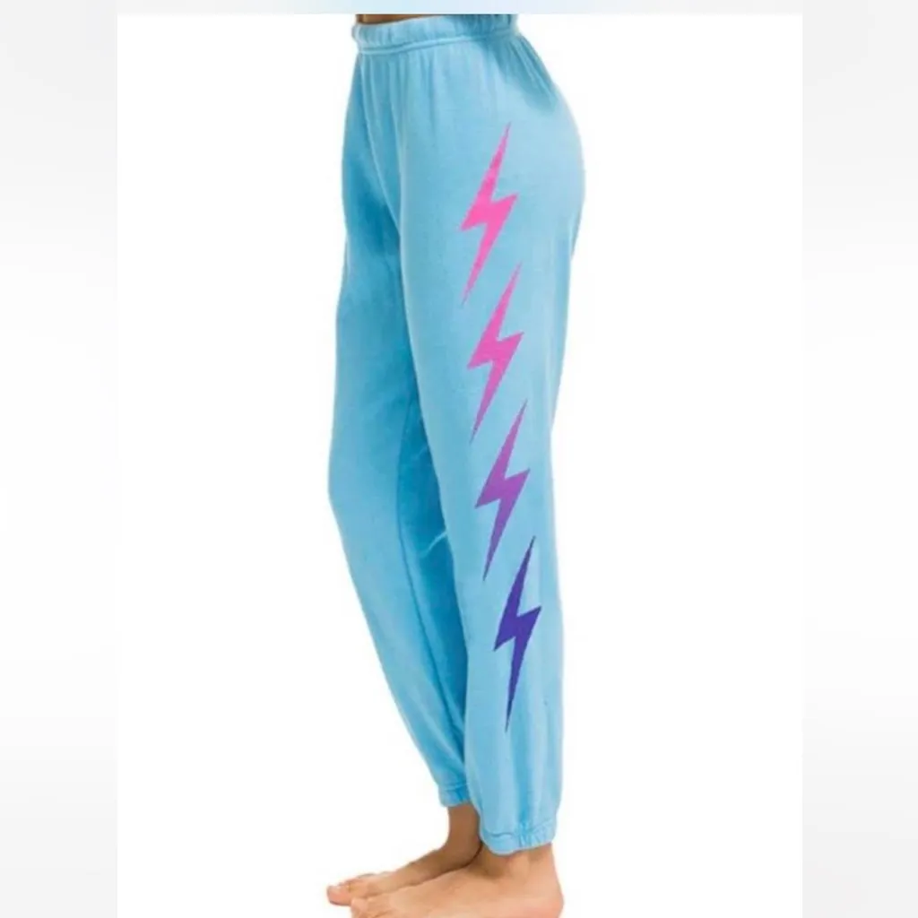 Aviator Nation Light Blue Lightning Bolt Sweatpants - Image 2