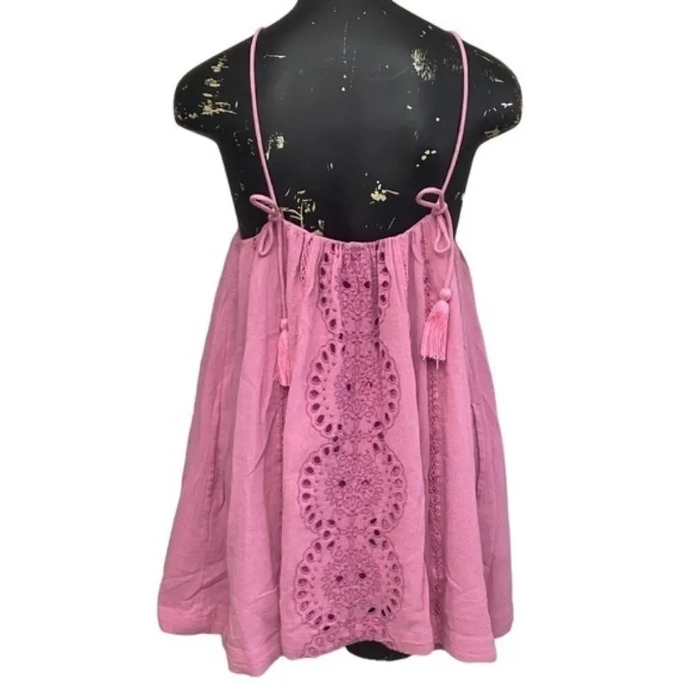 NEW Free People Paloma Pink Speak Eyelet Cotton Dress Size Med - Image 7